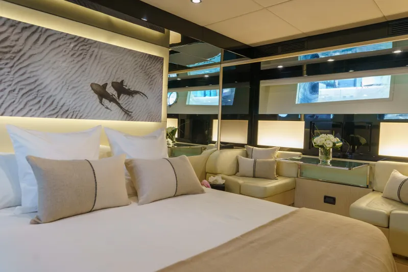 Milky Way Yacht Photos Pics Luxurious interior of 2007 Riva Venere 75 yacht with elegant decor and comfortable seating.