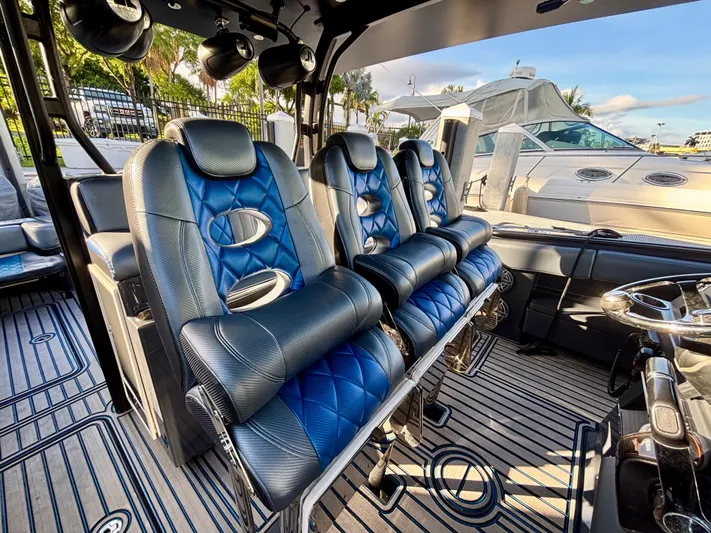  Yacht Photos Pics Interior of 2016 Hydra-Sports 4200 Siesta with luxurious blue seating.