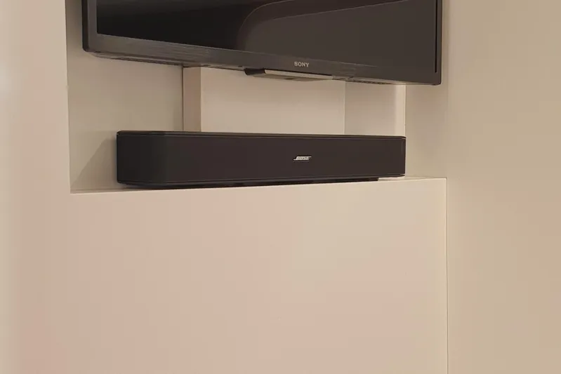  Yacht Photos Pics Sony TV and Bose soundbar setup on Canados Gladiator 493 yacht, 2023 model.