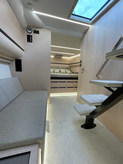  Yacht Photos Pics Luxurious interior of 2023 MedYacht 42, featuring modern design and ambient lighting.