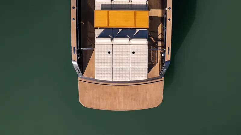  Yacht Photos Pics Top view of 2025 Pardo Yachts 43, featuring elegant deck and seating arrangement.