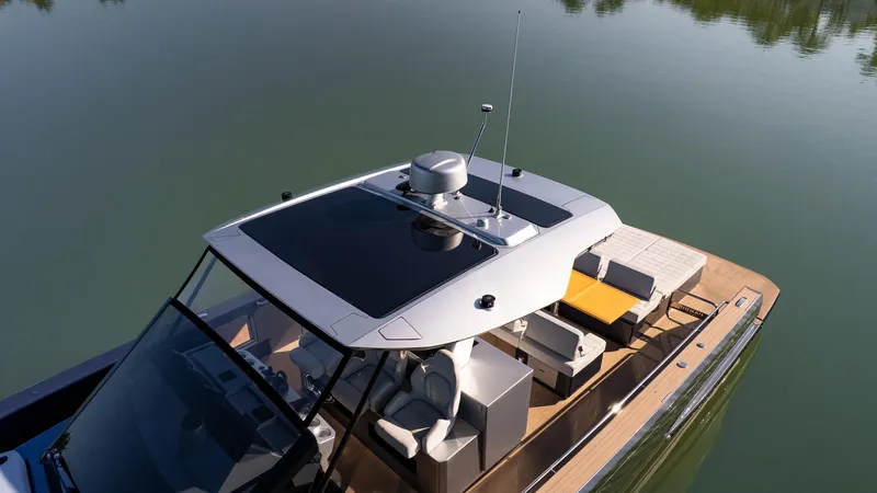  Yacht Photos Pics 2025 Pardo Yachts 43 on calm water, showcasing sleek design and luxurious deck.