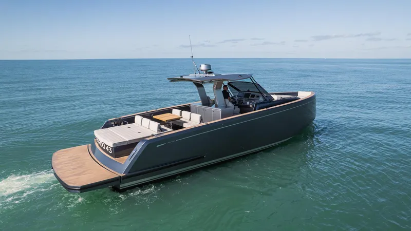  Yacht Photos Pics 2025 Pardo Yachts 43 cruising on open sea, showcasing sleek design and luxury features.