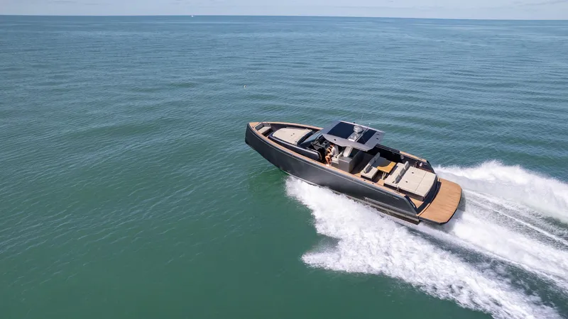  Yacht Photos Pics 2025 Pardo Yachts 43 cruising on open water, showcasing sleek design and performance.