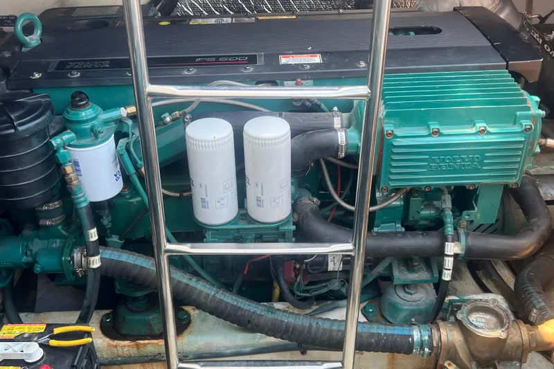  Yacht Photos Pics Engine compartment of a 2006 Cruisers Yachts 420 Express with Volvo Penta components.