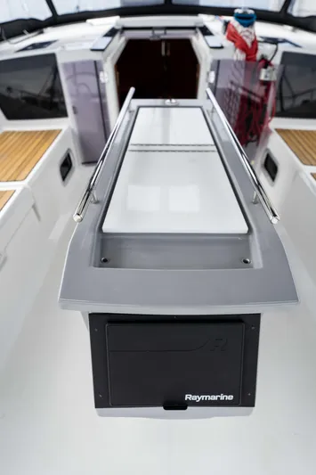 Orion Yacht Photos Pics 2017 Beneteau Oceanis 41.1 yacht cockpit with Raymarine equipment and sleek design.