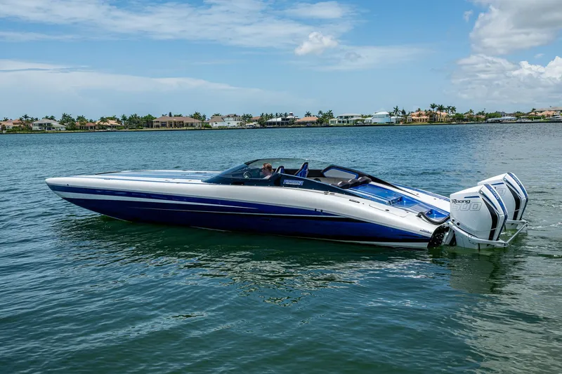  Yacht Photos Pics 2023 Performance Powerboats P360 on water, showcasing sleek design and powerful engines.