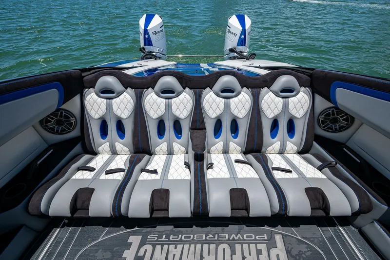  Yacht Photos Pics Luxurious seating on 2023 Performance Powerboats P360, featuring stylish design and powerful engines.