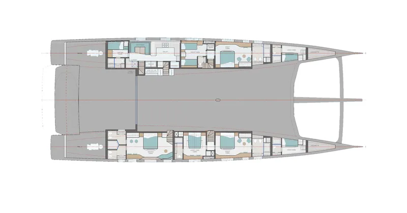 Project Polaris Yacht Photos Pics Floor plan of 2026 Custom FLYBRIDGE yacht, showcasing spacious cabins and modern layout.