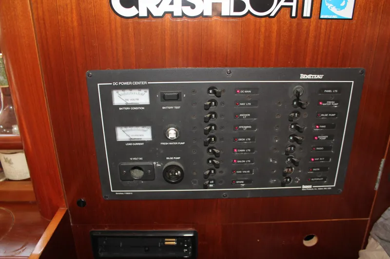 Hawaiian Passage Yacht Photos Pics Electrical control panel on a 1997 Beneteau Oceanis 461 sailboat interior.