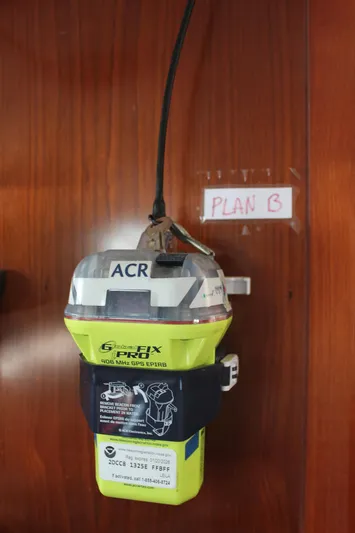 Hawaiian Passage Yacht Photos Pics Emergency beacon labeled "Plan B" on Beneteau Oceanis 461 yacht, 1997 model.