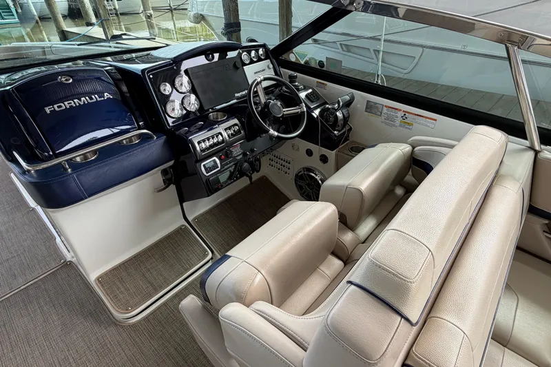  Yacht Photos Pics 2017 Formula 350 Crossover Bowrider cockpit with luxurious seating and advanced controls.