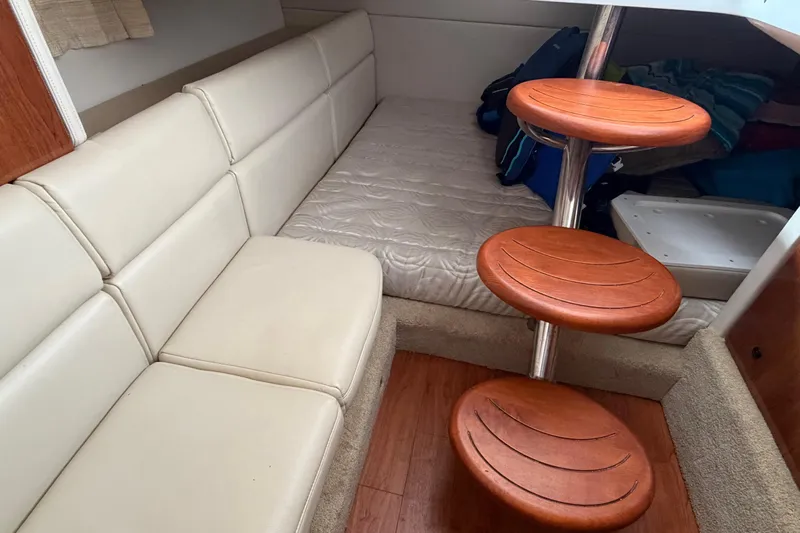  Yacht Photos Pics Interior of 2017 Formula 350 Crossover Bowrider with seating and wooden steps.