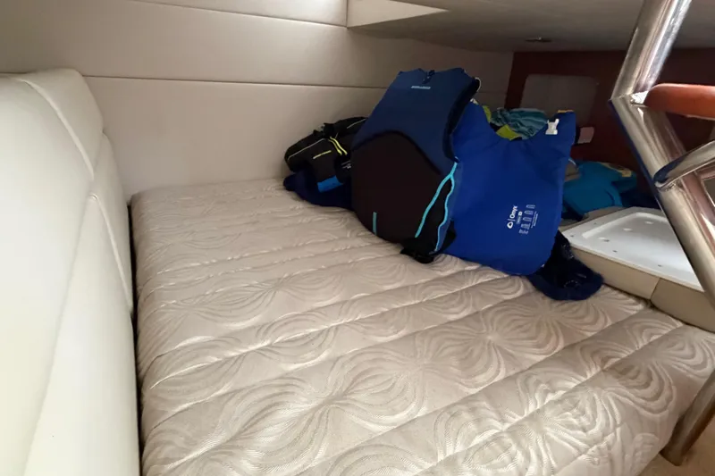  Yacht Photos Pics 2017 Formula 350 Crossover Bowrider cabin with mattress and life jackets.