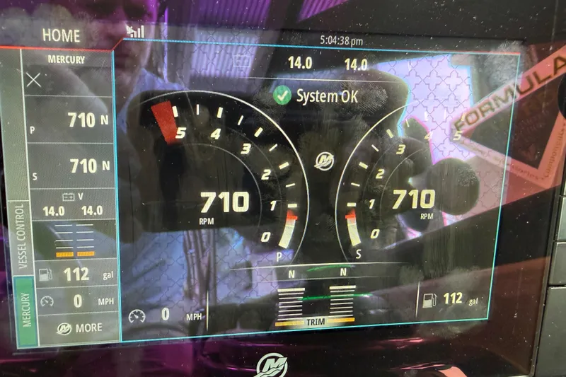  Yacht Photos Pics Dashboard of a 2017 Formula 350 Crossover Bowrider showing RPM and fuel levels.