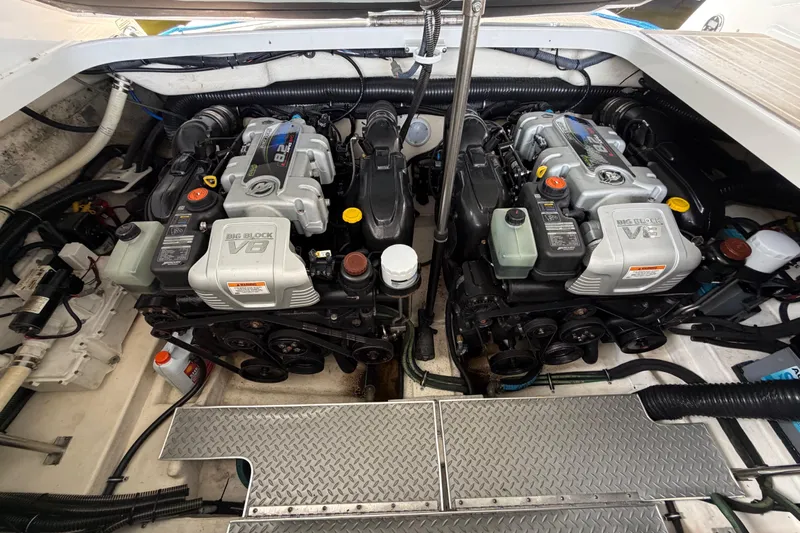  Yacht Photos Pics 2017 Formula 350 Crossover Bowrider engine compartment with dual V8 engines.