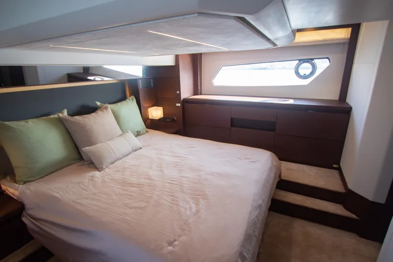 Fantasea Yacht Photos Pics Luxurious bedroom interior of 2020 Prestige 460 Fly yacht with modern design.