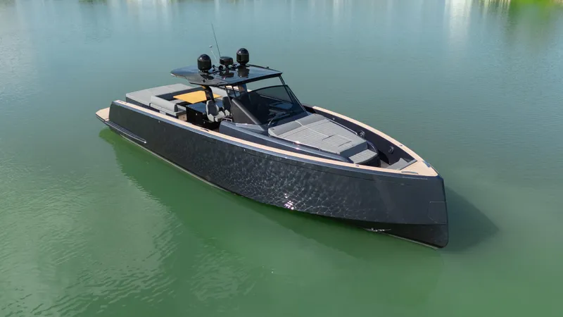  Yacht Photos Pics Luxury 2025 Pardo Yachts 50 model on calm water, showcasing sleek design and modern features.