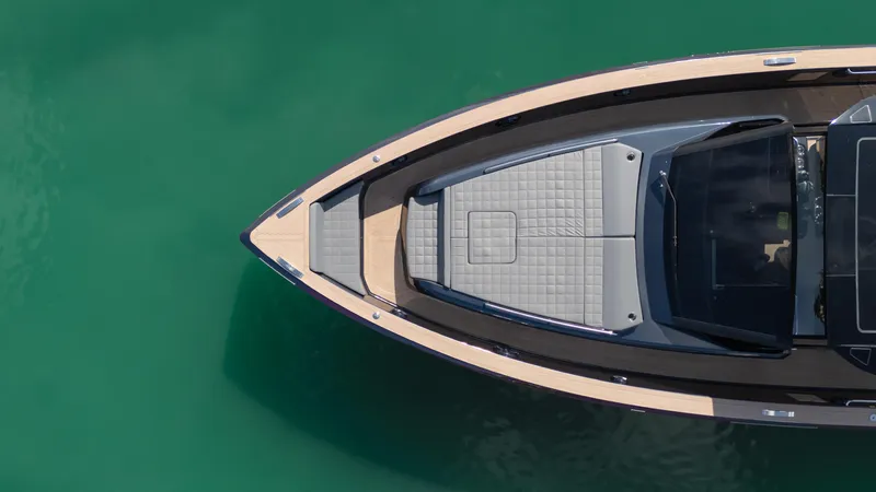  Yacht Photos Pics Top view of 2025 Pardo Yachts 50 on turquoise water.