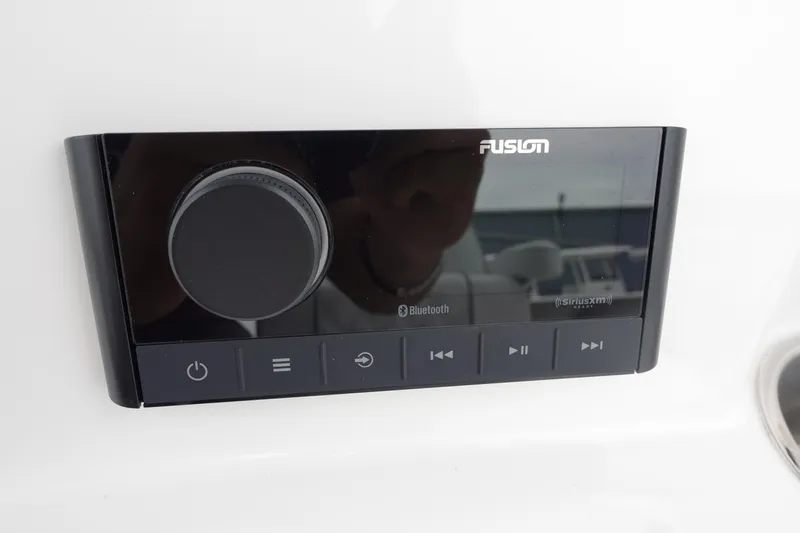  Yacht Photos Pics Fusion Bluetooth audio system on 2025 Sea Fox 268 Commander boat dashboard.