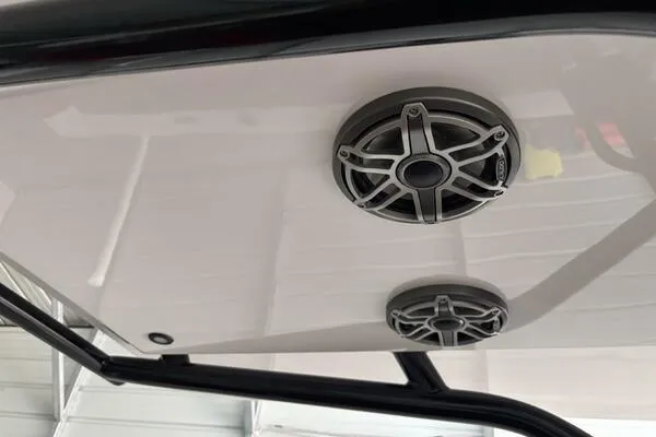  Yacht Photos Pics 2025 Concept 27' Open Deck boat speakers on sleek white surface.