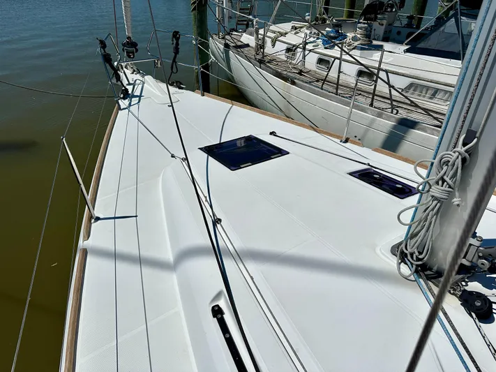 Celtic Rose Yacht Photos Pics 2018 Jeanneau Sun Odyssey 419 sailboat deck, docked at marina.