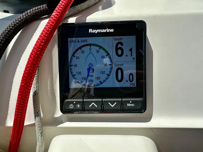 Celtic Rose Yacht Photos Pics Raymarine display on 2018 Jeanneau Sun Odyssey 419 showing depth and speed.