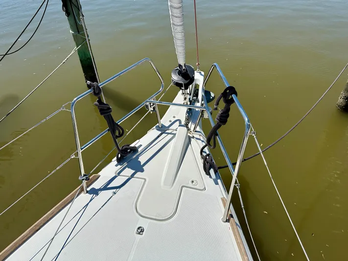 Celtic Rose Yacht Photos Pics 2018 Jeanneau Sun Odyssey 419 sailboat deck with railing and ropes.