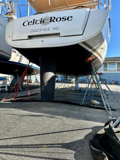 Celtic Rose Yacht Photos Pics 2018 Jeanneau Sun Odyssey 419 sailboat on stands, Galesville, MD.