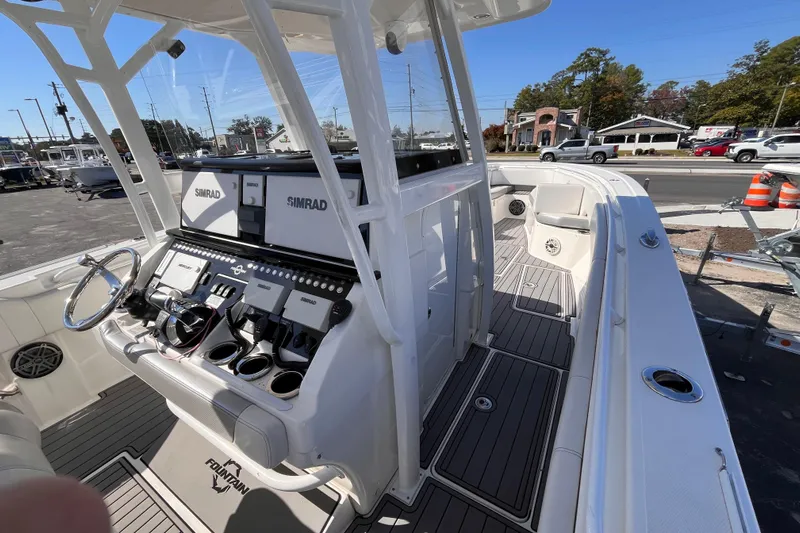  Yacht Photos Pics 2019 Fountain 38 Center Console boat with advanced Simrad navigation system.