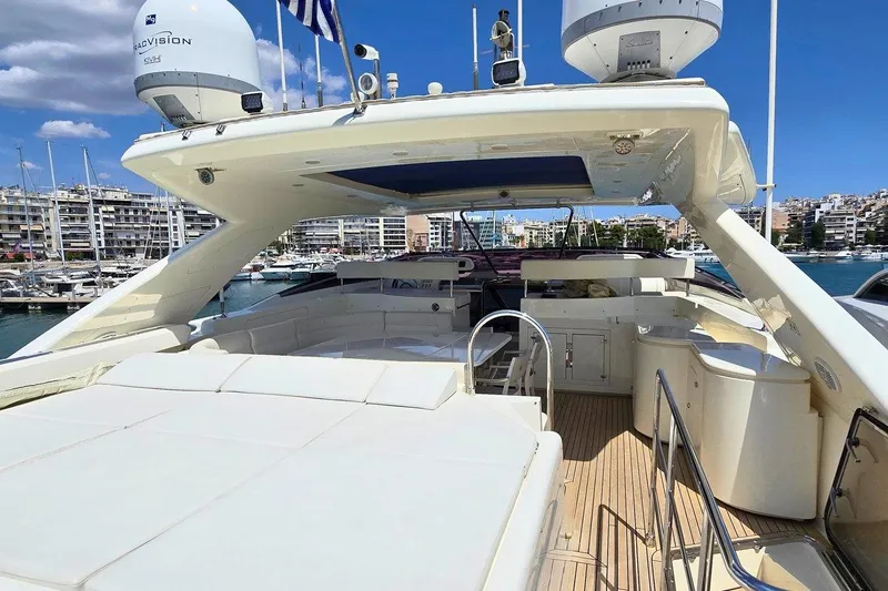M/y Bleu Blanc Yacht Photos Pics Luxurious 2009 Ferretti Custom Line 97 yacht with spacious deck and modern amenities.