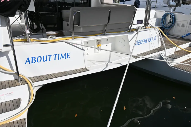 About Time Yacht Photos Pics Lagoon 42 catamaran named "About Time" docked at Chesapeake Beach, MD, 2021 model.