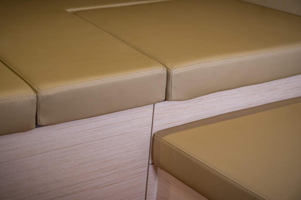 Luxurious beige seating on 2026 Saffier SE 33 Life yacht interior.