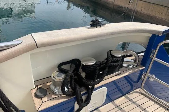  Yacht Photos Pics Deck view of 2012 Huzur Yachts 78 with mooring ropes and cleats.