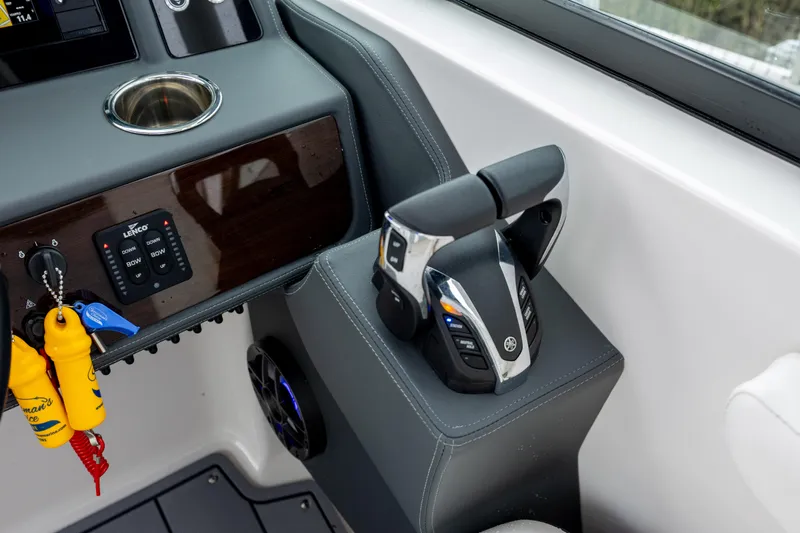  Yacht Photos Pics Control panel of 2023 Chaparral 280 OSX boat with throttle and keys.