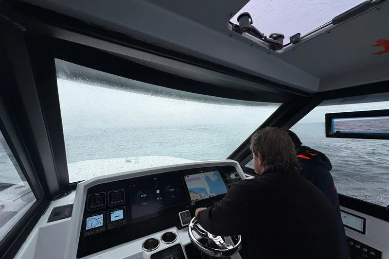 Hammercat 35hh Yacht Photos Pics Interior view of 2026 Hammer Yachts 35HH, featuring advanced navigation controls.