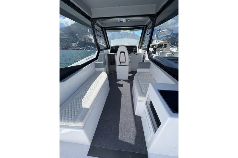 Hammercat 35hh Yacht Photos Pics Interior of 2026 Hammer Yachts 35HH, featuring sleek seating and modern design.