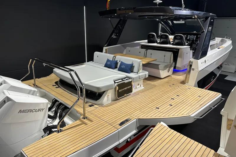  Yacht Photos Pics 2025 Schaefer V44 luxury yacht with spacious deck and modern design.