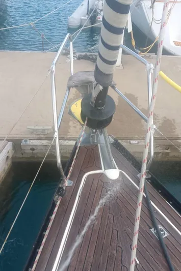 Sv Magi Yacht Photos Pics Bow of 2000 X-Yachts 442 MK II docked at marina.