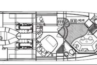 Floor plan of a 2007 Astondoa 53 Open yacht, showcasing interior layout and design.