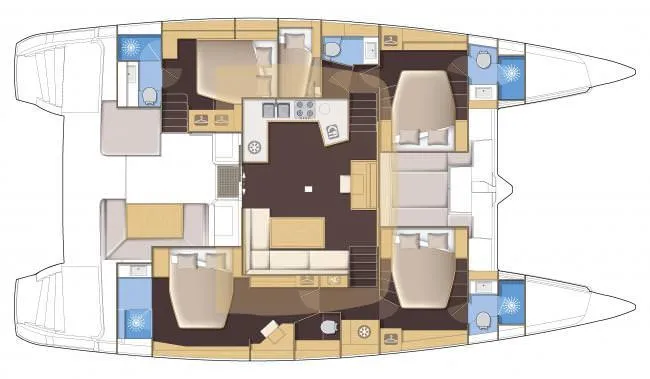 Yacht Photos Pics Floor plan of a 2017 Lagoon 52 F catamaran, featuring spacious cabins and living areas.