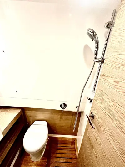  Yacht Photos Pics 2018 Azimut Verve 40 yacht bathroom with modern shower and toilet.