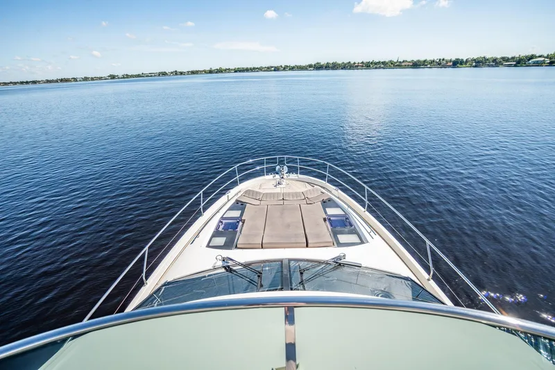 No Rush Yacht Photos Pics Prestige 630 yacht cruising on calm waters, 2018 model, sunny day.