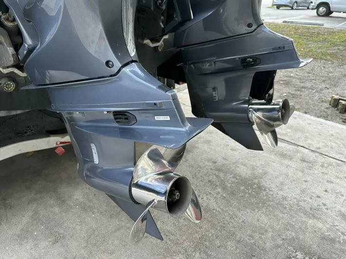  Yacht Photos Pics Twin outboard motors on a 2022 Sea Fox 288 Commander boat.