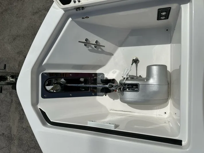  Yacht Photos Pics 2022 Sea Fox 288 Commander boat anchor compartment with winch and controls.