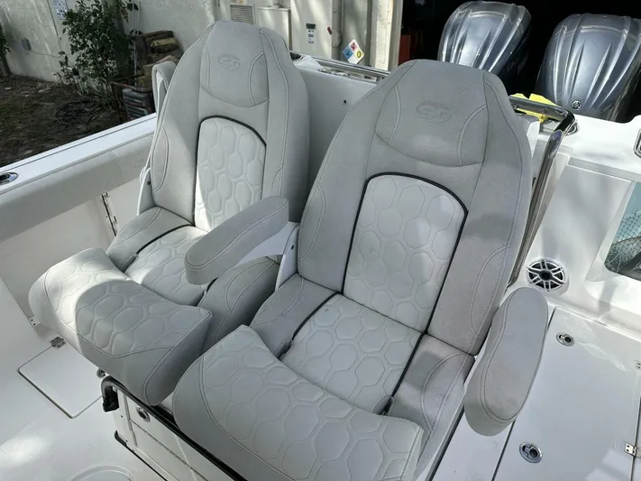  Yacht Photos Pics Luxurious seating on 2022 Sea Fox 288 Commander boat, featuring plush, ergonomic design.