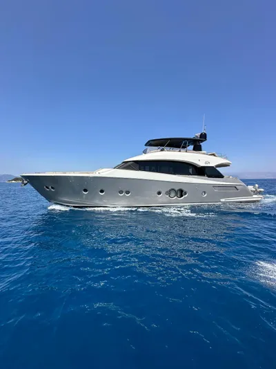 Tyche Yacht Photos Pics 2019 Monte Carlo Yachts MCY 76 cruising on clear blue waters.