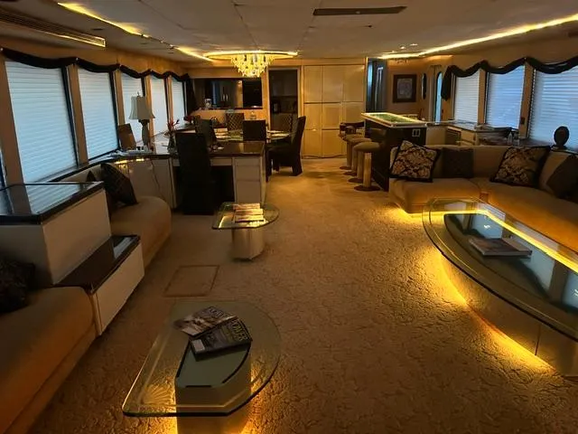 Entrepeneur Yacht Photos Pics Luxurious interior of a 1992 Christensen motor yacht with elegant furnishings and ambient lighting.