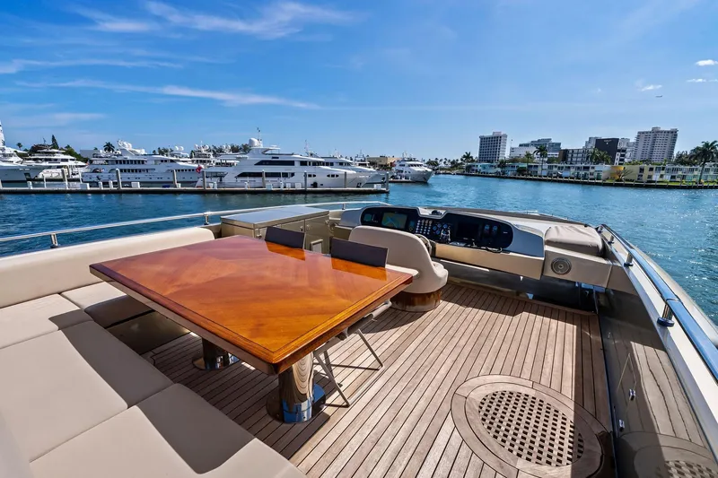 Diamond Yacht Photos Pics Luxurious 2013 AB 116 Motoryacht deck with elegant seating and waterfront view.