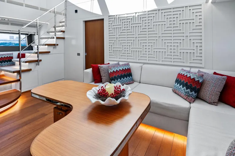 Diamond Yacht Photos Pics Luxurious interior of 2013 AB 116 Motoryacht with modern decor and stylish seating.